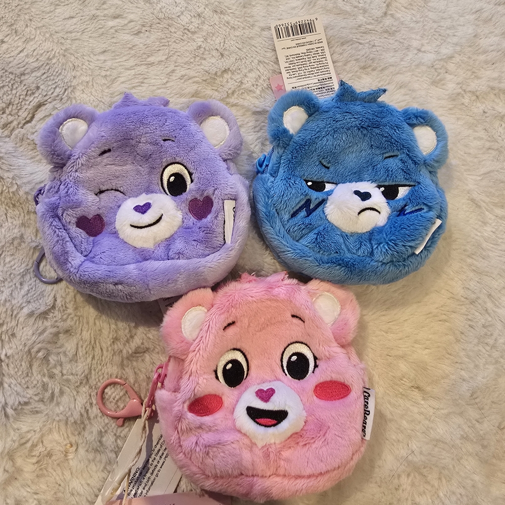 Care Bears Plush Coin Pouches - Pink, Purple & Blue